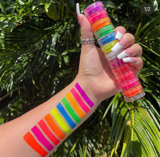 1 neon pigments stack of 12 colours uv glow in dark(mix water to use as liners)